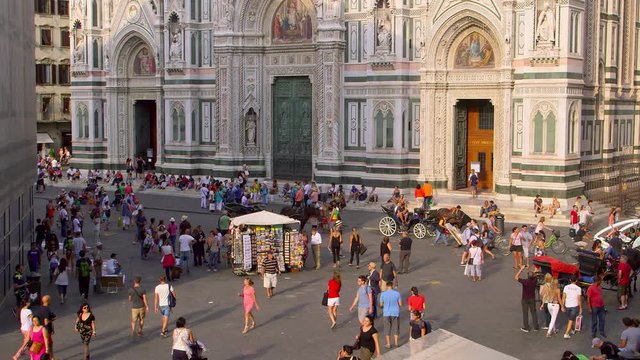Crowds Of Tourists At Cathedral Di Santa Maria Del Fiore; Firenze, Italy; Florence, Tuscany, Italy