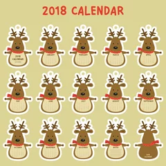 Fototapete Roboter süßer Rentier 2018 Mini-Kalender. Druckbarer Kalender 2018, Cartoon-Vektor. Kalendervorlage 2018