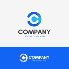Letter C Modern Logo template icon symbol blue gradient with negative space