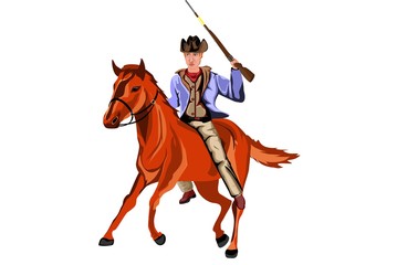 Running on horse cowboy with riffle vector illustration