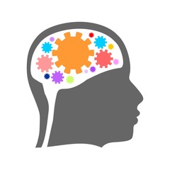 Silhouette of a head. Mental health relative design template. Gears group as a symbol of a brains