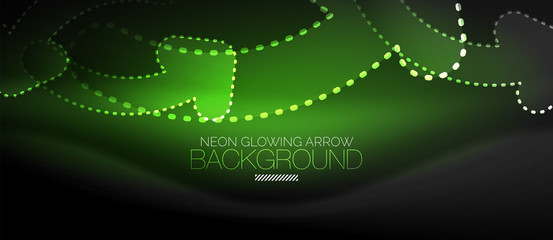 Neon techno arrow, digital abstract background