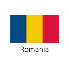 Fototapeta premium Flag of Romania with name icon. Official colors and proportion correctly. National Romania Flag vector. Romania Flag vector illustration. National Romania Flag vector