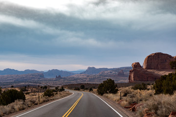 Roadway through desert southwest national park
