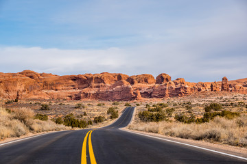 National park roadway black asphalt in desert southwest
