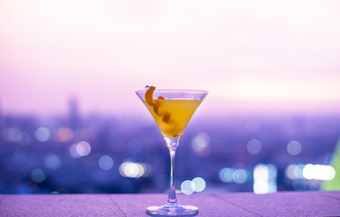 A shot of cocktail outdoor on a roof top
