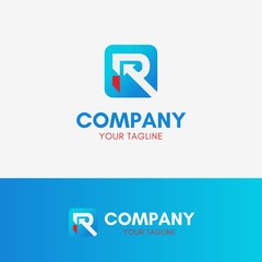 Letter R App Logo template element symbol in blue vibrant color