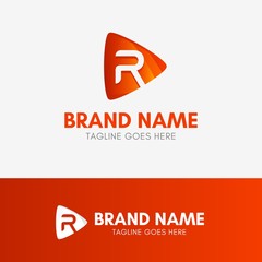 Letter R Play Logo template element symbol in orange color