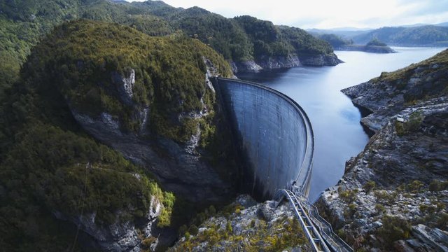 wide view of the hydro electricity dam at strathgordon in tasmania
