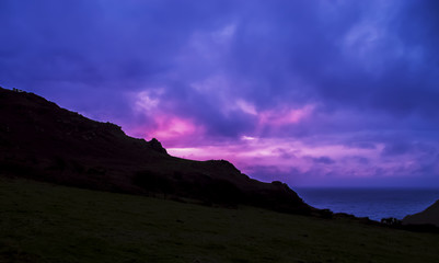 Purple and pink twilight over mountain