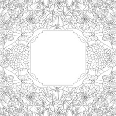 Floral hand drawn frame on white background