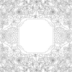Floral hand drawn frame on white background