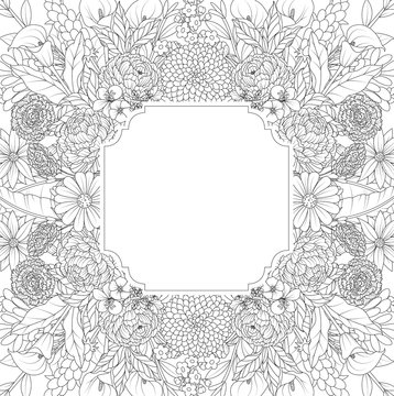 Floral hand drawn frame on white background