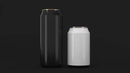Big black and small white gold soda cans mockup