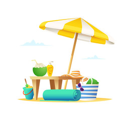 Beach place concept. Vector cartoon illustration