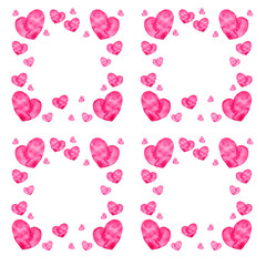 Watercolor postcard, card, background with beautiful pink pattern, heart, splash of paint, patterns. At the wedding invitation, Valentine's Day, a holiday. With a place for your design.