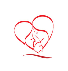 Red family unity, line art, vector