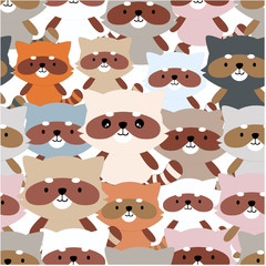 seamless pattern Cute cartoon lion,teddy bear toddler and rabbit bunny character smile and satisfied, happy animal by hand draw doodle comic style, set vector design
