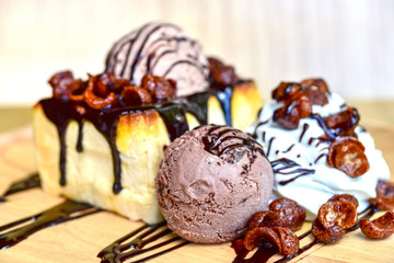 Honey Santos with ice-cream and whipped cream