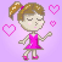 Obraz premium vector in love girl, valentines day, pixel art illustration