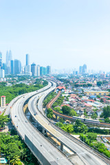 aerial view of elevated road and modern buildings