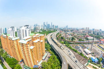 aerial view of modern residential buildings and elevated road