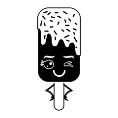 kawaii ice cream stick cartoon character vector illustration outline design pictogram design