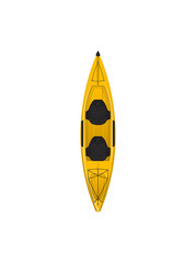 Plastic yellow travel kayak isolated icon. Rafting, kayaking, paddling and canoeing outdoor activity. Extreme water sport, relaxation on river or lake, adventure by boat vector illustration.