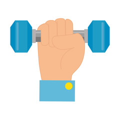 hand with weight lifting gym device vector illustration design