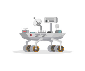 Mars rover with camera and antenna icon. Robotic space autonomous vehicle for planet exploration and cosmic colonization vector illustration in flat style.