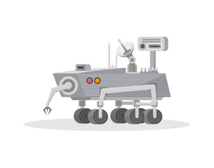 Mars rover with hand manipulator icon. Robotic space autonomous vehicle for planet exploration and cosmic colonization vector illustration in flat style.