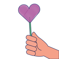 hand holding lollipop sweet candy vector illustration draw design