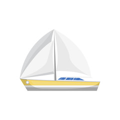Sea sailboat side view isolated icon. Marine passenger cruise ship, worldwide yachting, nautical sport competition, sea or ocean vessel vector illustration.
