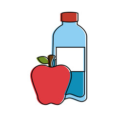 bottle water plastic with apple vector illustration design