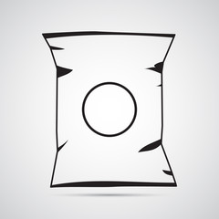 Carved silhouette flat icon, simple vector design. Empty pouch. Plastic bag for illustration for potato chips, snacks Symbol of individual packing of products or things