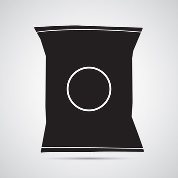 recommend clip art: Carved silhouette flat icon, simple vector design. Empty pouch. Plastic bag for illustration for potato chips, snacks Symbol of individual packing of products or things