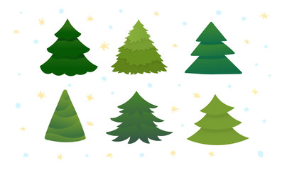 Set of bright green christmas trees