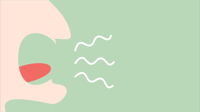 close up of open smelly mouth for bad breath or burp - dental cartoon 2d animation in 4K