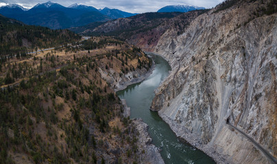 Obraz premium Aerial Drone Landscape View of Thompson River in the Interior of British Columbia, Canada.