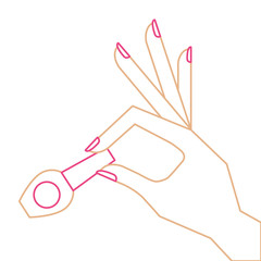 hand holding nail polish fashion icon vector illustration color line design