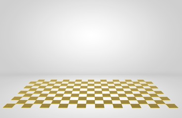 3d rendering. Golden tiles on the floor with gray color wall as background.