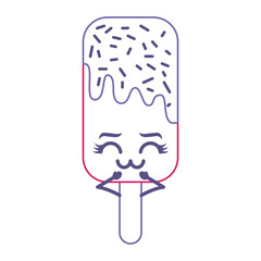 kawaii ice cream stick cartoon character vector illustration red and purple line