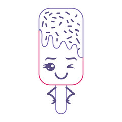 kawaii ice cream stick cartoon character vector illustration red and purple line