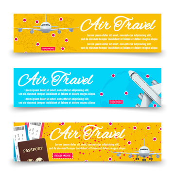 Air travel banners collection - international vacation banners