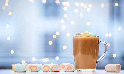 Cup of coffee with marshmallows around