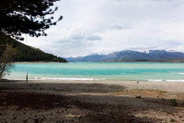 New Zealand Lake Pukaki crystal turquoise blue mountain range