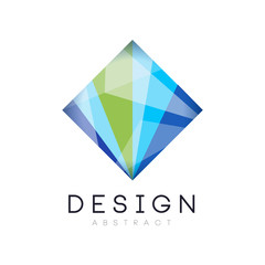 Creative crystal logo template. Diamond-shaped icon in gradient blue and green colors. Abstract vector design for business card, company or web site