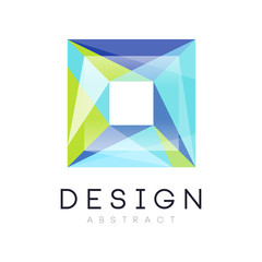Minimalistic geometric logo in square form. Bright icon in gradient green and blue colors. Abstract vector design for accessories store or fashion boutique