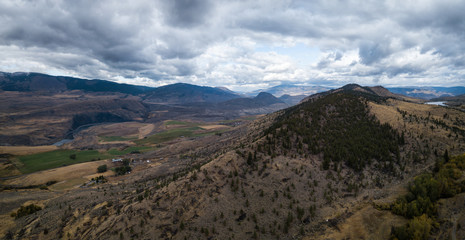Aerial Drone Landscape View of the interior of British Columbia, Canada.