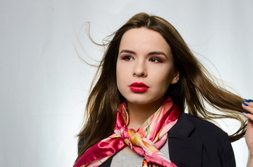 beautiful girl in jacket with handkerchief